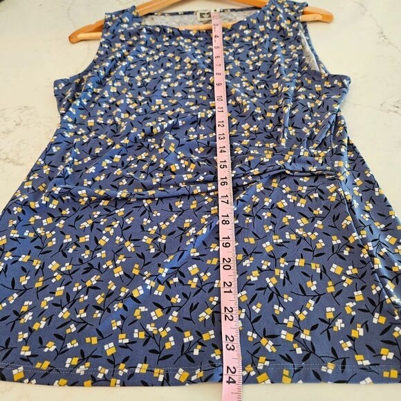 ANNE Klein Blue With Yellow Flower Print Shell Top, Sleeveless, Size Medium - Picture 7 of 7